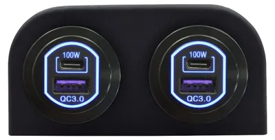 Produktbild von ProRide 12-24V USB/USB-C KFZ-Ladegerät 2 Anschlüsse 100W Blau, 2 Stück