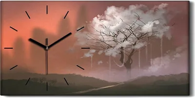 Produktbild von Wohnzimmer-Bild Leinwand Uhr Geräuschlos 60x30 Malerei Abstrakte Kunst Baum - schwarze Hände