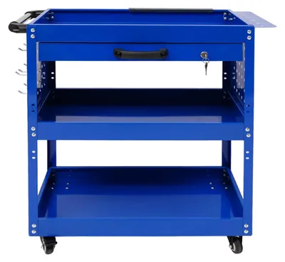 Produktbild von Werkzeugwagen - Rollbarer Werkzeugtrolley - 3 Ebenen - Mit Schublade - Seitenhaken - Stahl - 250 kg Tragkraft - Blau