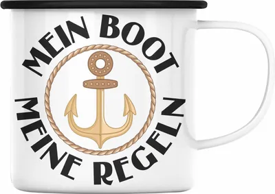 Produktbild von Trendation - Kapitän Emaille Tasse Geschenk Käptn Lustiger Spruch Bootsfahrer Sportboot Herren Segler Segeln Motoboot Lustig (Schwarz)