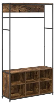 Image de Porte-manteau avec banc à chaussures, en chêne fumé