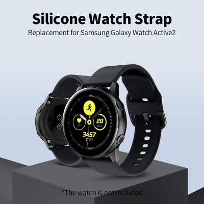 Image de Bracelet de montre en silicone interchangeable, 20 mm, avec boucle, compatible avec la Samsung Galaxy Watch Active2, noir