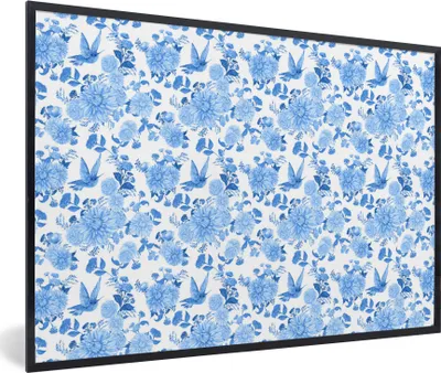 Produktbild von MuchoWow® MuchoWow® Gerahmtes Poster Blumen - Rosen - Blau - Muster 60x40 cm - Poster mit zchwarzem Bilderrahmen - Printing - Wanddeko Schlafzimmer