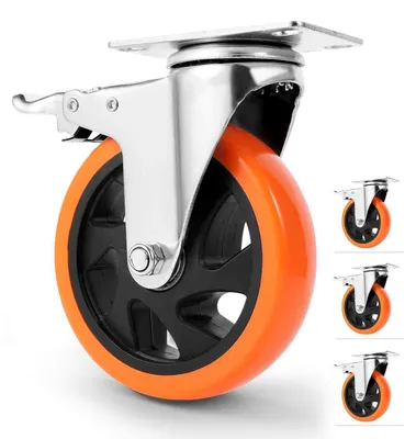Image de Roulettes de forte capacité, 125 mm, avec 4 freins, capacité de charge de 630 kg, en polyuréthane, lot de 4