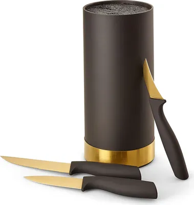 Produktbild von ECHTWERK Messerblock mit Borsteneinsatz |Küchenmesser Set 4tlg | Universalmesser | Schälmesser | Gemüsemesser | Messer aus Klingenstahl | Gold-Edition, EW-MB-0371