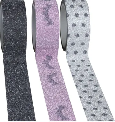 Produktbild von Stylex Deko-Klebeband - Glitter - 3 Rollen - 15 mm x 3 m - 2 Designs sortiert