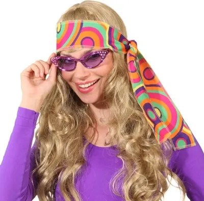 Zdjęcie produktu dla Hippie opaska do włosów z lat 60. Opaska do włosów różowo-zielona