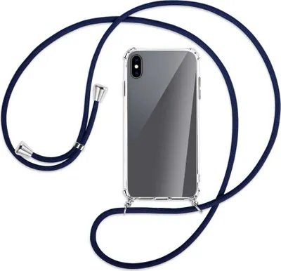 Produktbild von Handykette Backcover-Schutzhülle mit Band (Metall silberfarben) für Apple iPhone XS Max - dunkelblau