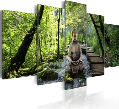 Produktbild von Leinwandbilder Buddha 200x100 cm Vlies Leinwandbild 5 tlg Kunstdruck modern Wandbilder XXL Wanddekoration Design Wand Bild - Feng Shui Wald Nature 030213-31