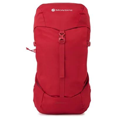 Roter Rucksack "Trailblazer Xt 25" von Montane; geeignet für alpine Aktivitäten.
