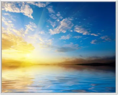 Produktbild von Wallario Wandbild Sonnenuntergang über dem Meer I, Größe: 40,30 x 50,30 cm, Poster mit weißem Aluminiumrahmen