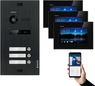 Produktbild von BALTER EVO Video Türsprechanlage Schwarz Set 2-Draht BUS 7" LCD-WiFi-Monitor für 3 Familienhaus
