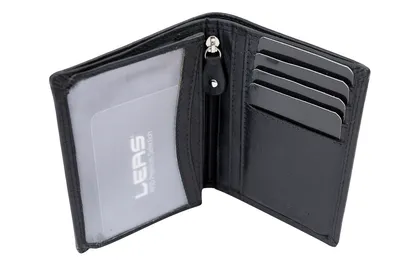 Produktbild von Ausweishülle Scheckkartenmappe Kartenmappe dünn mit RFID Schutz, Fahrzeugscheinmappe KFZ Mappe flach mit RFID Folie LEAS in Echt-Leder, schwarz