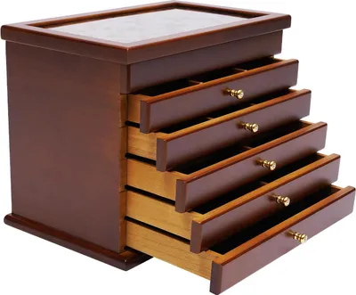 Produktbild von Schmuckkästchen - Schmuckaufbewahrung aus Holz - 6 Ebenen - Retro - Rechteckig - Für Ohrringe Ketten Ringe Armbänder - Spritzlackiert - Holzfarbe