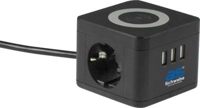 Produktbild von as-Schwabe Steckdosentower 2-fach 230V/16A QI-Wireless Ladestation 1,5m Schwarz
