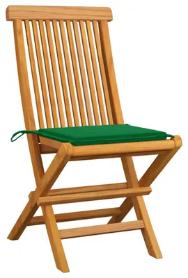 Produktbild von vidaXL Klappstühle mit grünen Kissen, 2 Stück, Massivholz Teakholz