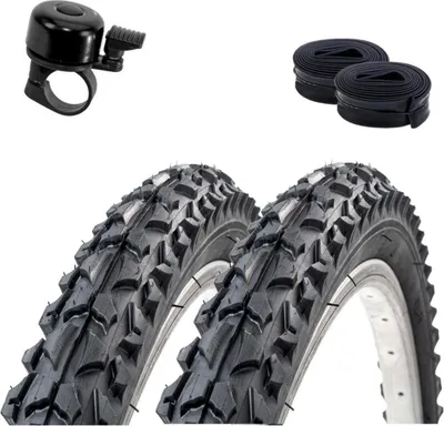 Produktbild von 2 x Roverstone 24" Fahrradreifen Fahrradmantel schwarz 57-507  (24x2,125) + 2 Schläuche DV inkl. Fahrradklingel