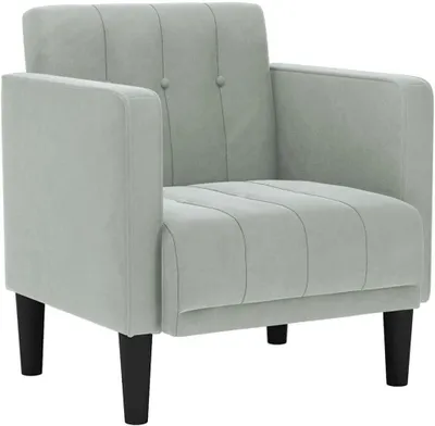 Produktbild von Hellgrauer Sessel mit Armlehnen, Samt-Polstersessel für Wohnzimmer und Schlafzimmer, bequemer Cocktailsessel und Loungesessel mit Schaumstoff-Federkern-Polsterung, 70,5x67x74,5 cm