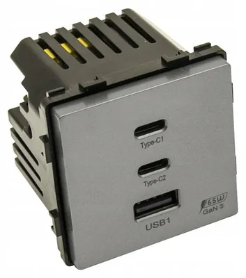 Produktbild von B-line Steckdose USB A + 2x USB C Fast Charge 65W Grau