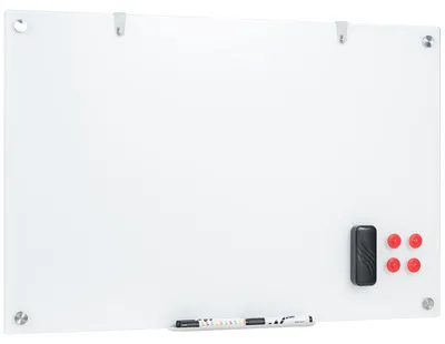 Imagen del producto de Pizarra magnética de vidrio COSTWAY, 60x90 cm. Panel magnético para escribir y borrar, pizarra de pared magnética sin marco, con soporte para bolígrafos, esponja, ganchos, imanes y 3 bolígrafos
