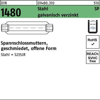 Produktbild von Reyher  Spannschlossmuttern DIN 1480 St. ÜZ SP M 16/170 vz (1 Stück)