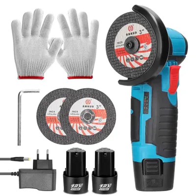 Produktbild von Akku-Winkelschleifer - 12 V - 200 W - 19.500 U/min - Mini-Polier- und Schleifmaschine - Diamanttrennscheibe - 2 Akkus