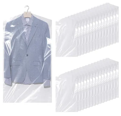 Image de 30 housses à vêtements transparentes en plastique, 60 × 90 cm, housses lavables, housses anti-poussière, housses suspendues pour costumes et vêtements (transparentes)
