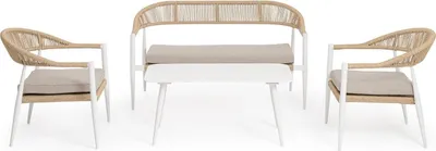 Produktbild von Gartenlounge mit Stühlen, Sofa und Tisch aus Aluminium Jandia - Weiß