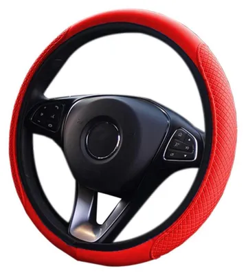 Obrázek produktu pro Potah na volant, kožený, elastický, prodyšný, protiskluzový, červený, průměr 37-38 cm