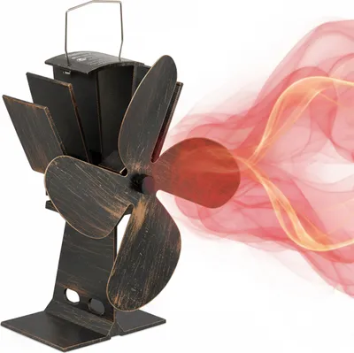 Produktbild von Relaxdays Ofenventilator ohne Strom, geräuscharm, für Kamin & Ofen, hitzebetrieben, 4 Blätter, Kaminventilator, bronze