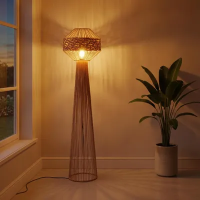 Productafbeelding van Vloerlamp Mapi Ø 42cm rood met bruin, AI-gegenereerde afbeelding
