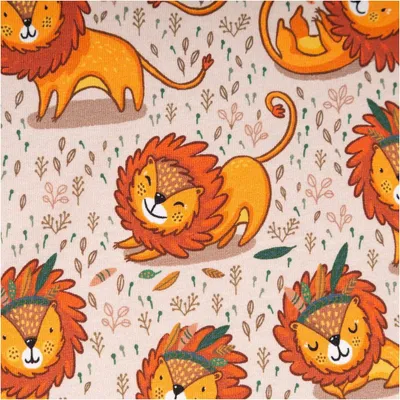 Produktbild von Baumwolljersey Löwe Beige Orange Meterware – Fräulein von Julie