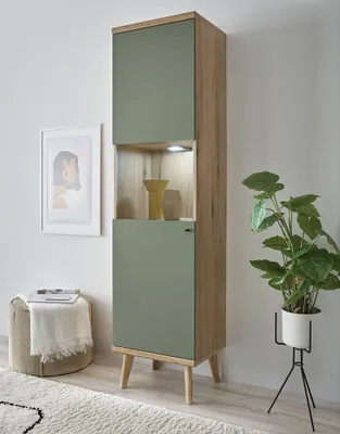 Produktbild von Wohnzimmer Standvitrine in Eiche mit grün AVEZZANO-61 Modern