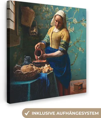Produktbild von MuchoWow® - Leinwandbilder - Milchmädchen - Mandelblüte - Van Gogh - Vermeer - Gemälde - Alte Meister, Wandbild, Wanddeko Bilder Wohnzimmer, 50x50 cm