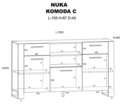 Zdjęcie produktu dla Komoda do salonu Nuka C 155 cm Kredens Szafka wysoka Dąb artisan