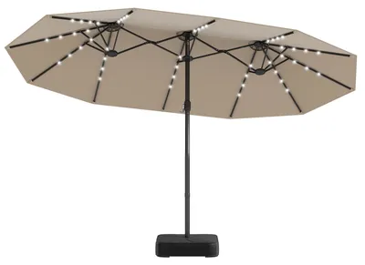 Produktbild von KOMFOTTEU Doppelsonnenschirm mit LED-Beleuchtung, 460 x 285 cm Sonnenschirm mit Kurbel & Schirmständer mit 2 Sandsäcken, Balkonschirm Sonnenschutz, Marktschirm, Gartenschirm für Balkon & Terrasse