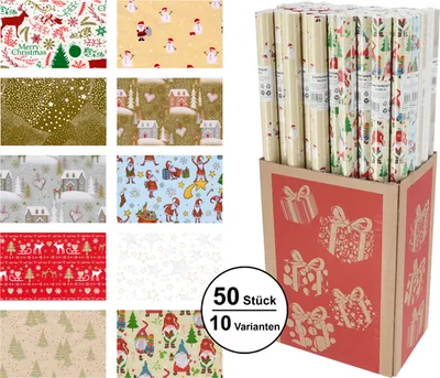 Produktbild von Geschenkpapier 70x200cm "Weihnachten" 10x sortiert