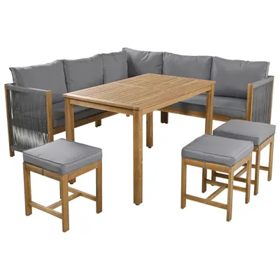 Produktbild von Garten-Essgruppe Gartenmöbel Set mit Kissen, Ecksofa, Polyrattan Lounge, Balkonset,Outdoor-Tisch+Stuhl-Set für 8 Personen,mit Sofa,3 Hocker+1 Tisch