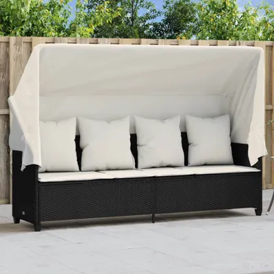 Produktbild von CLORIS Sonnenliege mit Dach und Kissen Schwarz Poly Rattan 2024