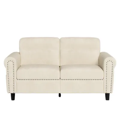 Produktbild von BEALIFE 2-Sitzer Sofa 152x76x84 cm, mit Stauraum, Kompaktes Wildledersofa mit Lordosenstütze & Seitenfach, dunkelgrau/weiß | AR72 Wohnzimmer Sofa