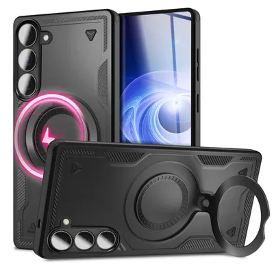 Immagine prodotto di Custodia magnetica per Samsung Galaxy A57, marca NALIA, con supporto ad anello rotante a 360° e compatibile con MagSafe. Custodia resistente per uso esterno, colore nero. Prodotto di fabbricazione berlinese