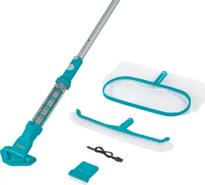Produktbild von Bestway® Poolpflege-Set AquaSurge™ mit akkubetriebenem Poolsauger, Kescher und Poolbürste für Poolgrößen bis 610 cm