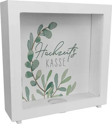 Produktbild von Hochzeitskasse Eukalyptus Rahmen Spardose aus Holz