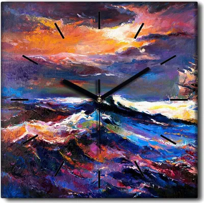 Produktbild von Coloray Uhr auf Leinwand 30x30 cm Wand Uhr Dekoration Wohnzimmer Segeltuch schwarze Hände -Seelandschaftsschiff.
