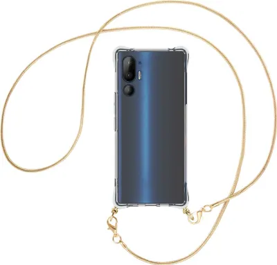 Produktbild von Handykette Backcover-Schutzhülle mit Band (Metall goldfarben) für HTC U24 5G/HTC U24 Pro 5G - goldfarbene Snake-Kette