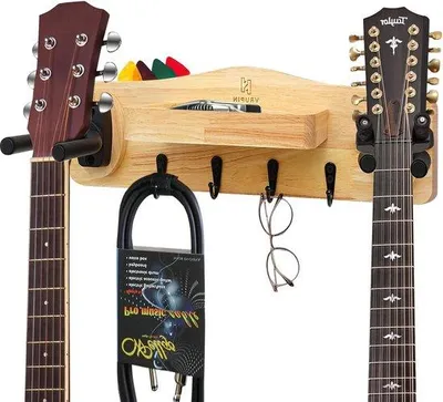 Image de Support mural en bois pour guitares, crochets pivotants, noir