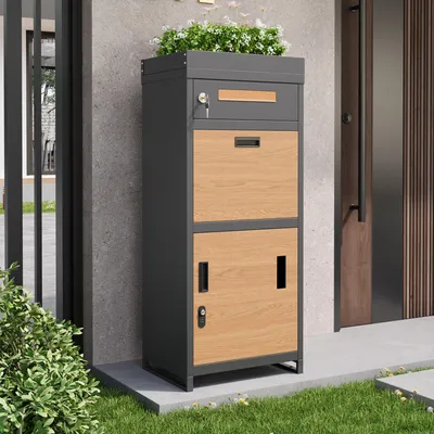 Produktbild von Merax Outdoor Biefkasten mit Zahlenschloss, integrierter Briefkasten & Blumenbeet, abschließbarer Aufbewahrungsschrank für Terrasse/Eingangsbereich