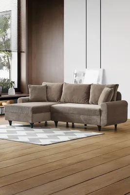 Produktbild von Hanah Home, Ecksofa 230 cm, 100% Metallrahmen, 100% Polyester, Braun, 140 kg