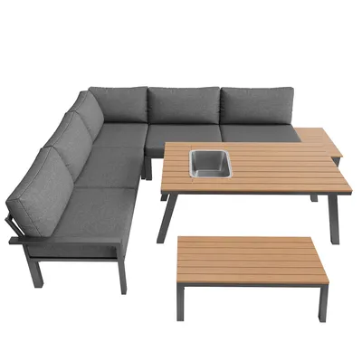 Produktbild von MERAX Gartenlounge-Set, Sitzgruppe Gartenmöbel Set mit Stahlrahmen & Kissen,Tisch mit Eiskübel, 2 Zweisitzer, 1 Ecksofa, 1 Bank, 1 Tisch