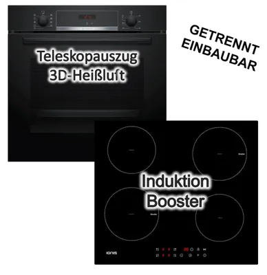 Produktbild von Herdset Bosch Einbaubackofen Hydrolyse Pizzafunktion Teleskopauszug + Bauknecht Induktionskochfeld Booster